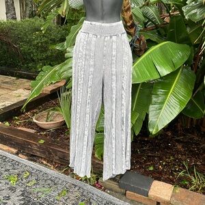 textural  wide leg cropped garment washed patchwork pants